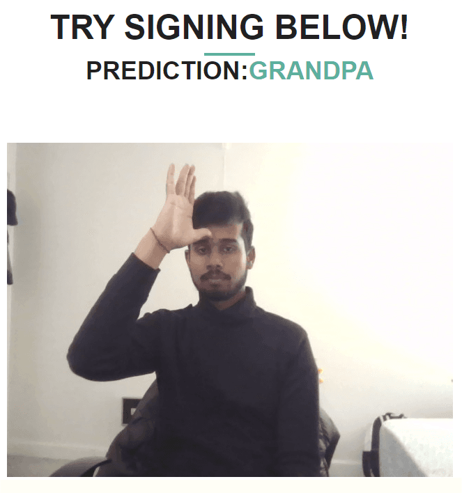 Recording interface allowing users to practice signs and receive instant feedback