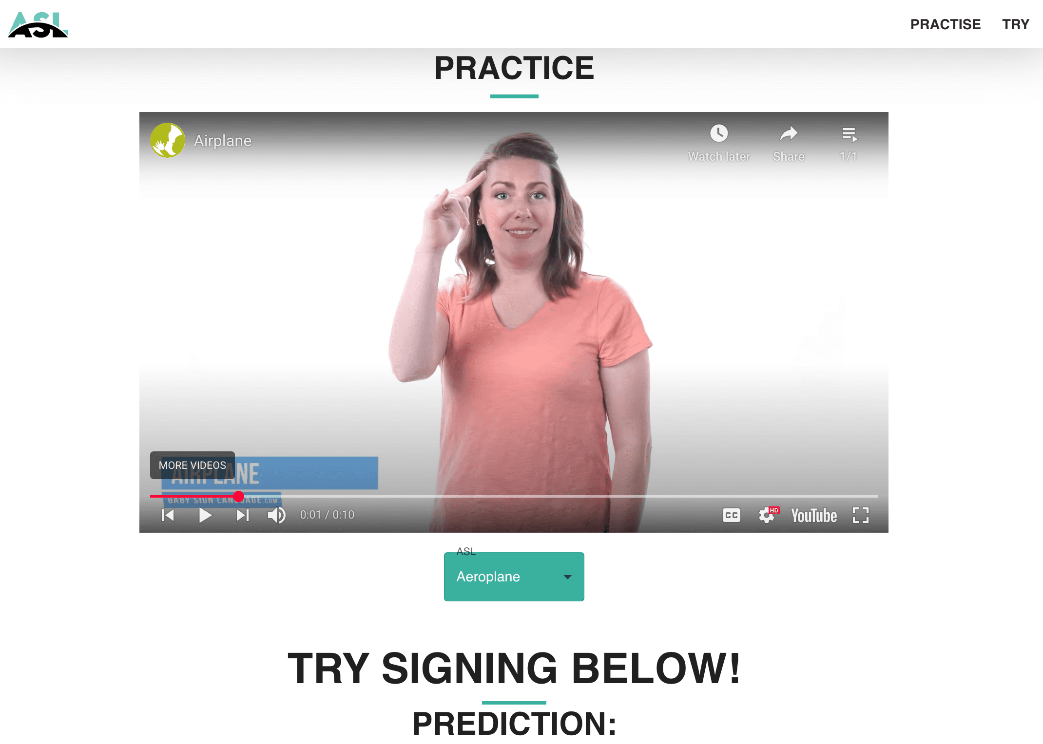 Sign Language Recognition web app interface showing real-time landmark detection